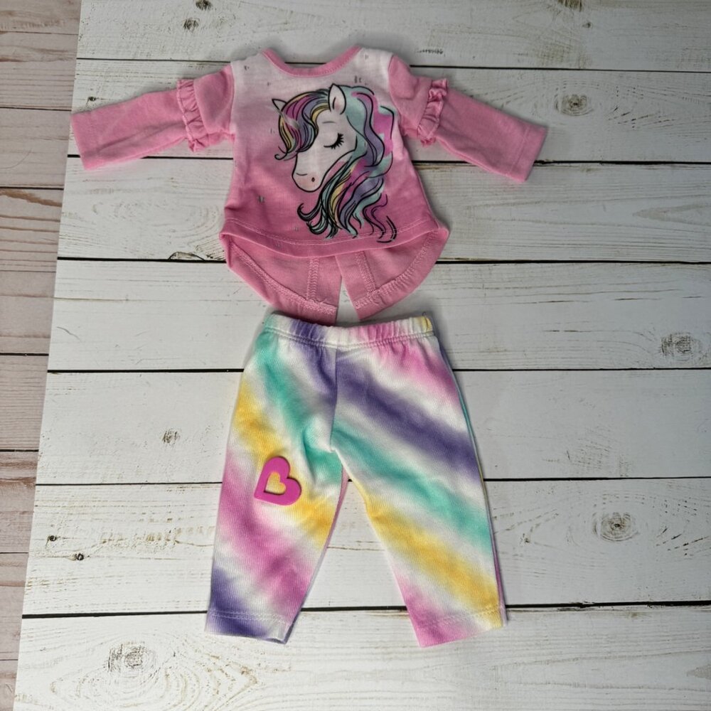 Komar Kids 18" Doll Pink Unicorn Ruffled Top & Tie-Dye Heart Leggings Set‎